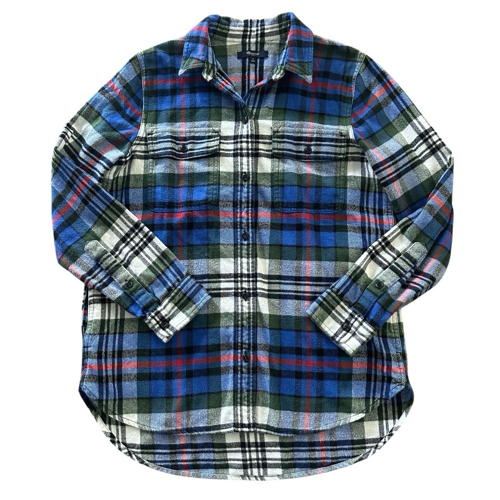 Madewell Shirt Jacket Women's Medium Plaid Blue Pockets 100% Cotton Western